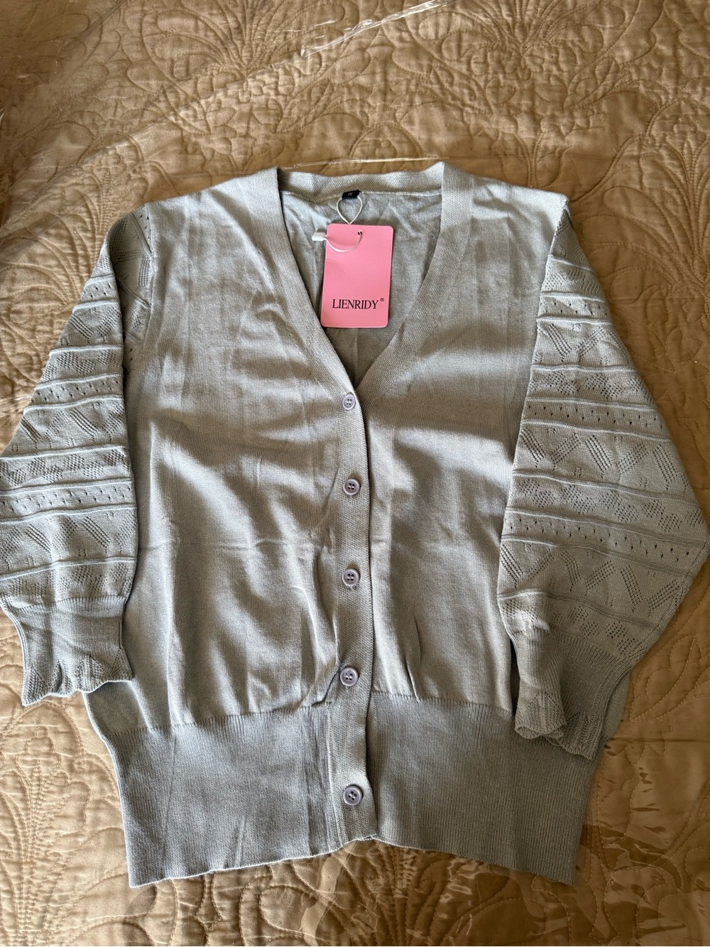 Lienridy Women's Light Gray V-Neck Button Cardigan Sweater